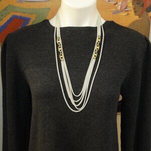 Vintage MONET White Multi Chain Necklace Gold Tone Flowers Clasp